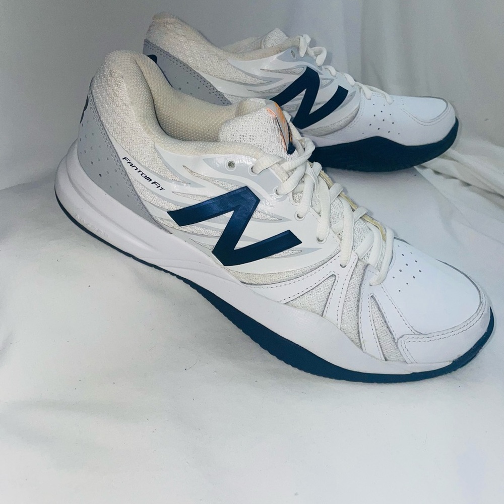 New Balance White and Blue Sneakers